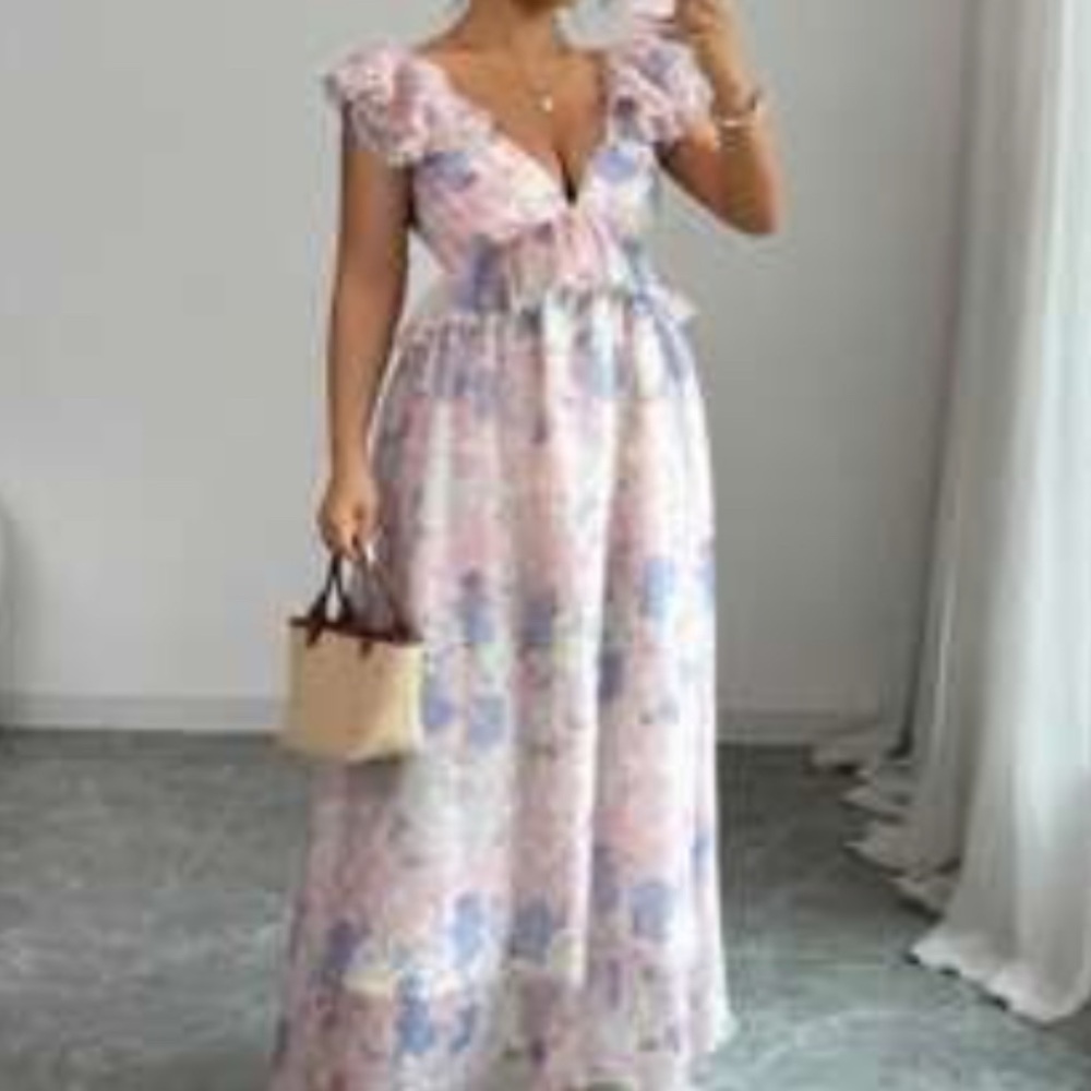SHEIN Pastel Floral Maxi Dress in Pink & Lavender